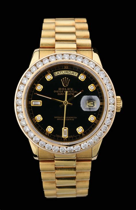 rolex gold day date black face|rolex day date diamond price.